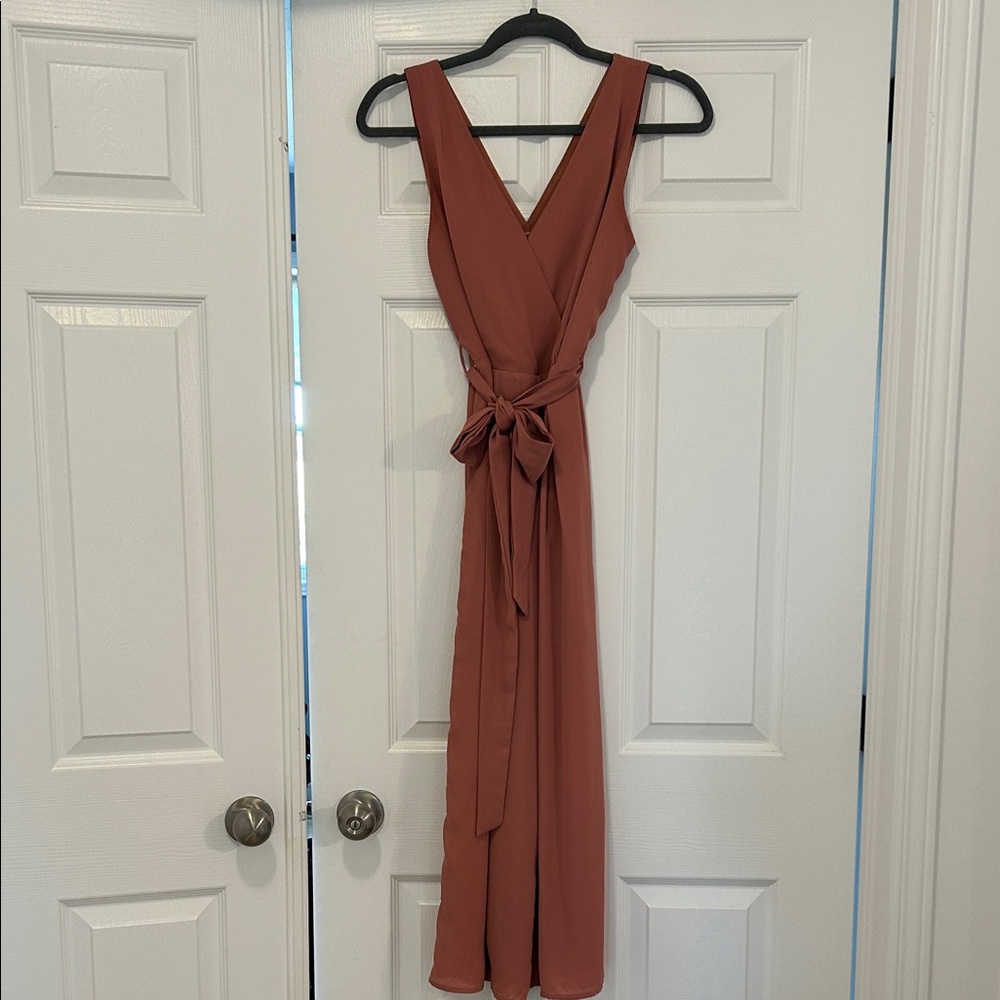 Sienna Sky Sleeveless V-Neck Jumpsuit in Rust